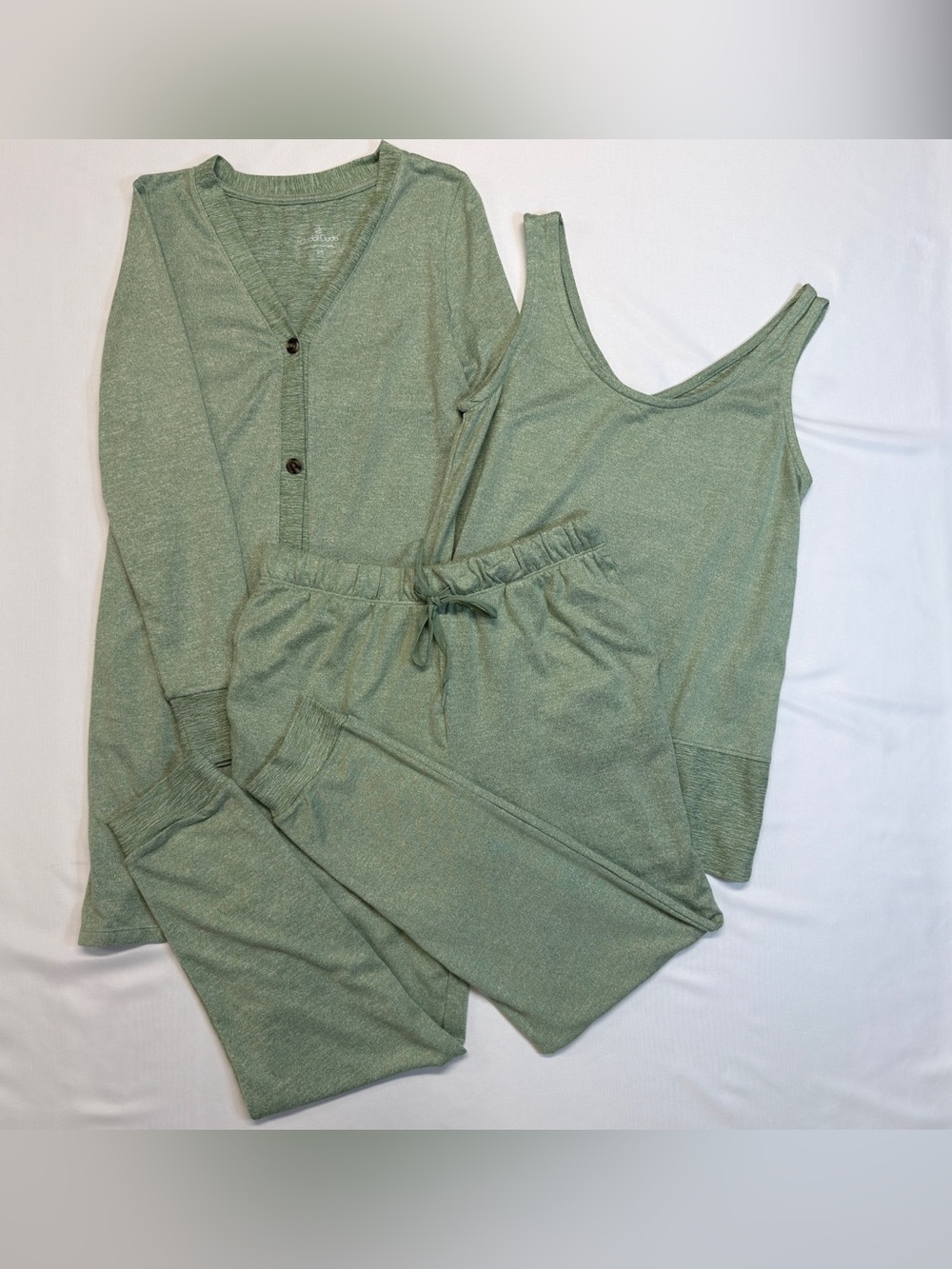 Cuddl Duds Sage Green 3 PC Pajama & Lounge Set - Tank, Cardigan & Joggers